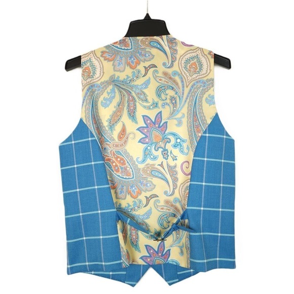 Tayion Classic-Fit Stretch Wool Blend Suit Vest Blue/Cream Windowpane Small NWT - Picture 2 of 3